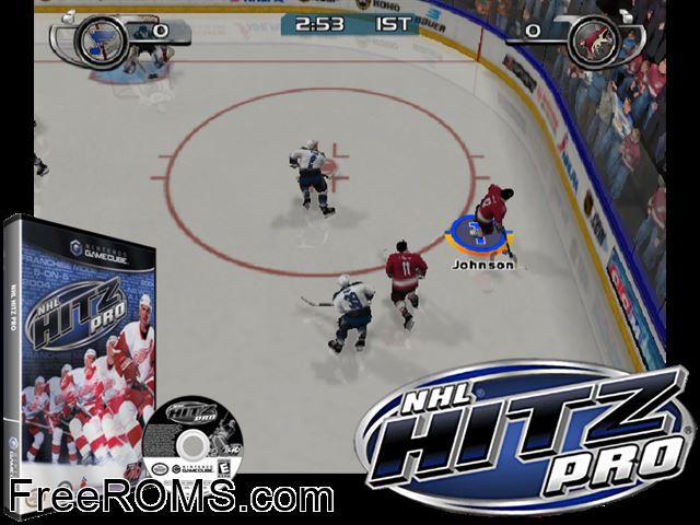 NHL Hitz Pro Nintendo Gamecube game showing 3D box cover and gameplay screenshot