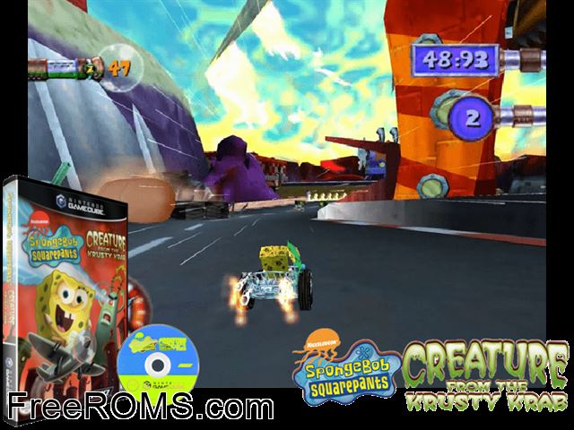Nickelodeon SpongeBob SquarePants - Creature from the Krusty Krab Nintendo Gamecube game showing 3D box cover and gameplay screenshot