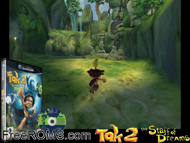 Nickelodeon Tak 2 - The Staff of Dreams Nintendo Gamecube game showing 3D box cover and gameplay screenshot