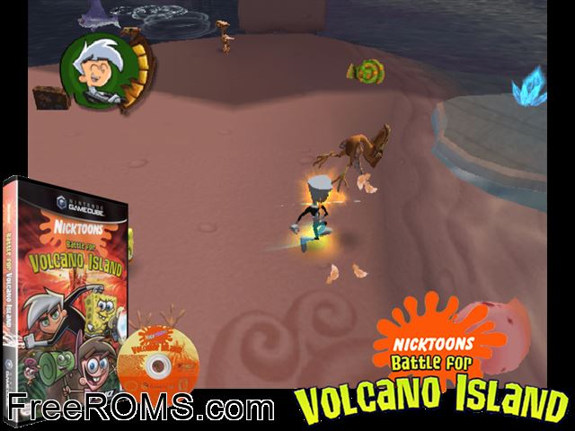 Nicktoons - Battle for Volcano Island Nintendo Gamecube game showing 3D box cover and gameplay screenshot