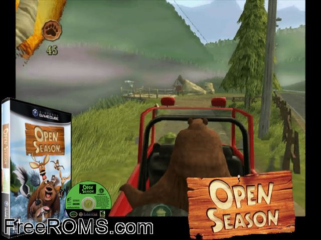 Open Season Nintendo Gamecube game showing 3D box cover and gameplay screenshot