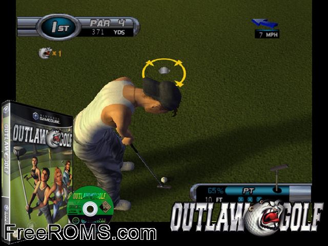 Outlaw Golf Nintendo Gamecube game showing 3D box cover and gameplay screenshot