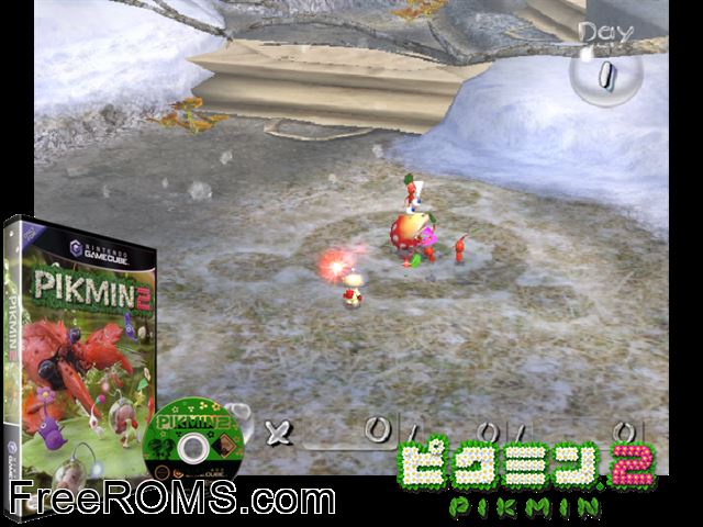 Pikmin 2 Nintendo Gamecube game showing 3D box cover and gameplay screenshot
