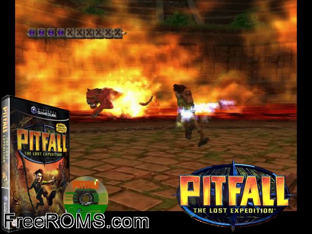 Pitfall - The Lost Expedition Nintendo Gamecube game showing 3D box cover and gameplay screenshot