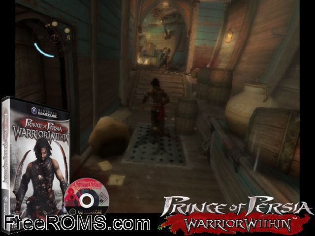 Prince of Persia - Warrior Within Nintendo Gamecube game showing 3D box cover and gameplay screenshot