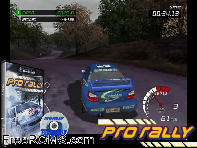 Pro Rally 2002 Nintendo Gamecube game showing 3D box cover and gameplay screenshot