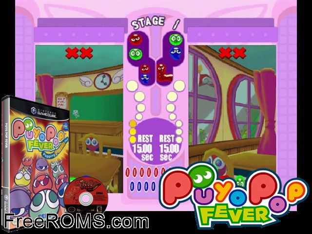 Puyo Pop Fever Nintendo Gamecube game showing 3D box cover and gameplay screenshot