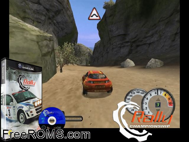 Rally Championship Nintendo Gamecube game showing 3D box cover and gameplay screenshot