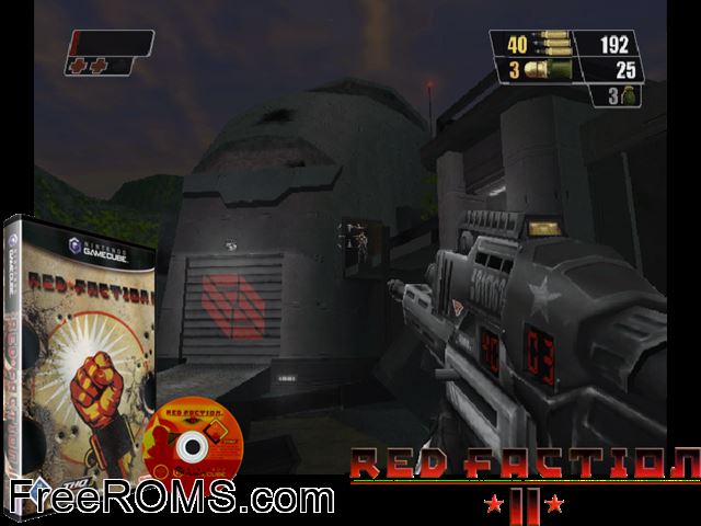 Red Faction II Nintendo Gamecube game showing 3D box cover and gameplay screenshot