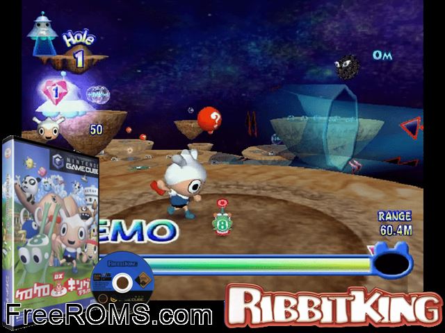 Ribbit King Nintendo Gamecube game showing 3D box cover and gameplay screenshot