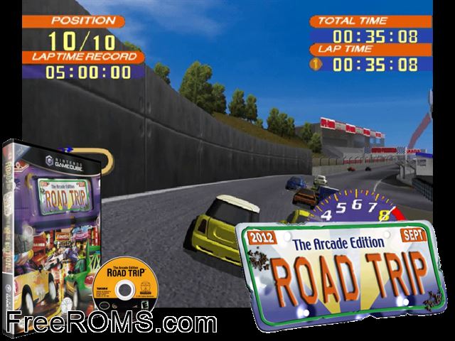 Road Trip - The Arcade Edition Nintendo Gamecube game showing 3D box cover and gameplay screenshot