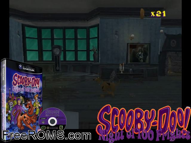 Scooby-Doo! Night of 100 Frights Nintendo Gamecube game showing 3D box cover and gameplay screenshot