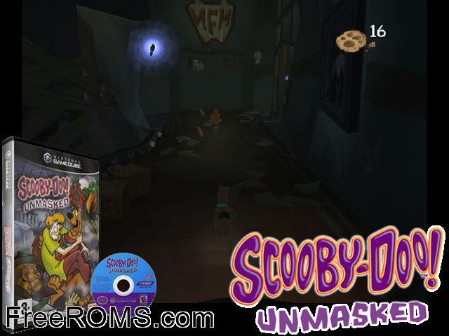Scooby-Doo! Unmasked Nintendo Gamecube game showing 3D box cover and gameplay screenshot