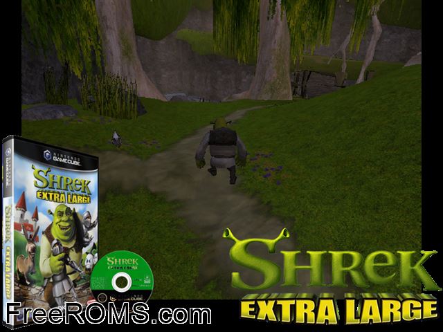 Shrek Extra Large Nintendo Gamecube game showing 3D box cover and gameplay screenshot