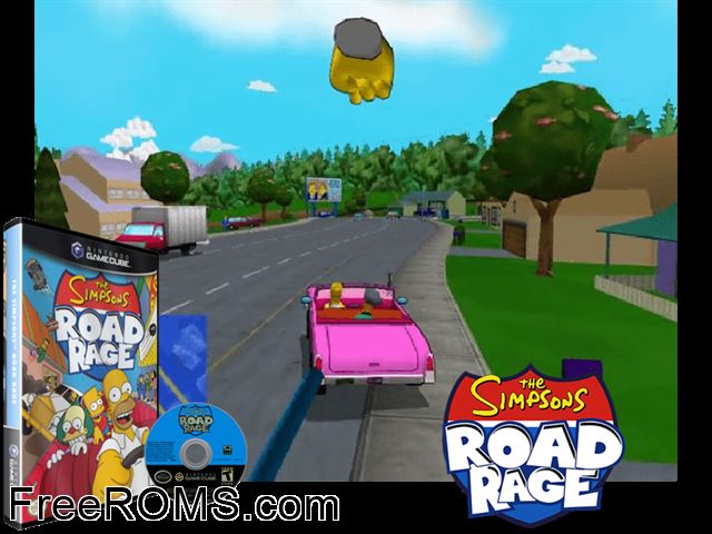 Simpsons, The - Road Rage Nintendo Gamecube game showing 3D box cover and gameplay screenshot
