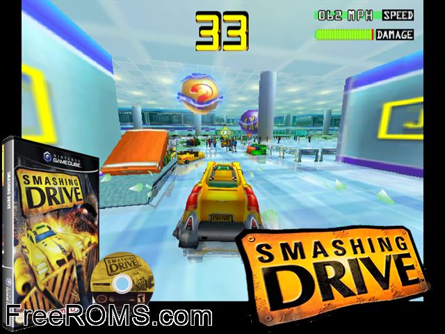 Smashing Drive Nintendo Gamecube game showing 3D box cover and gameplay screenshot