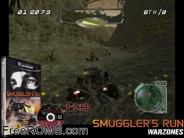 Smugglers Run - Warzones Nintendo Gamecube game showing 3D box cover and gameplay screenshot