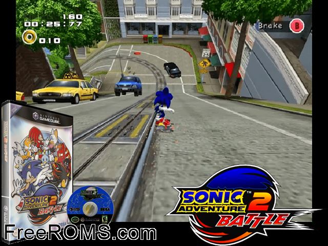Sonic Adventure 2 - Battle Nintendo Gamecube game showing 3D box cover and gameplay screenshot