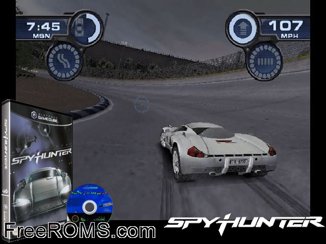 SpyHunter Nintendo Gamecube game showing 3D box cover and gameplay screenshot
