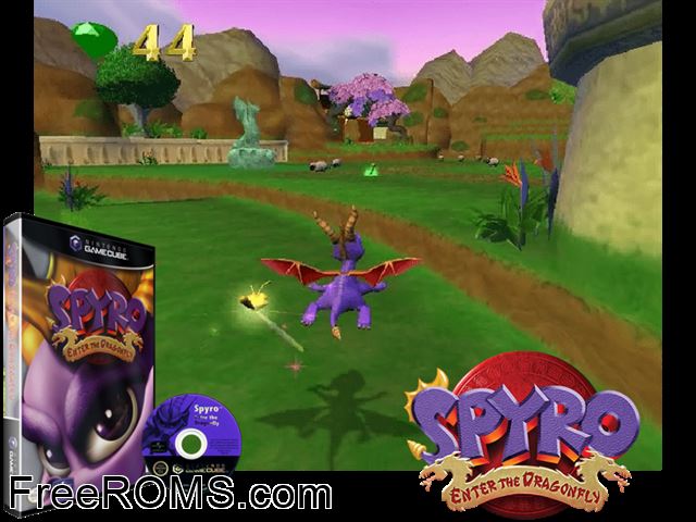 Spyro - Enter the Dragonfly Nintendo Gamecube game showing 3D box cover and gameplay screenshot