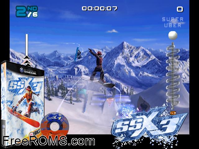 SSX 3 Nintendo Gamecube game showing 3D box cover and gameplay screenshot