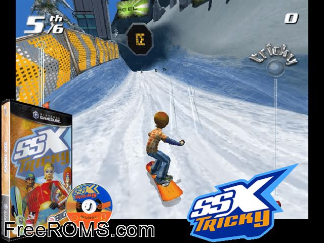 SSX Tricky Nintendo Gamecube game showing 3D box cover and gameplay screenshot