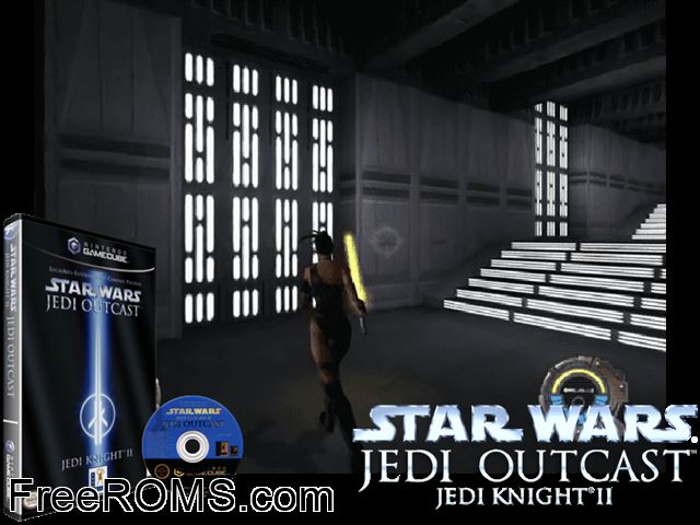 Star Wars - Jedi Knight II - Jedi Outcast Nintendo Gamecube game showing 3D box cover and gameplay screenshot
