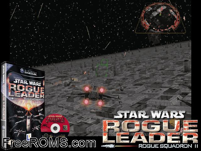 Star Wars - Rogue Squadron II - Rogue Leader Nintendo Gamecube game showing 3D box cover and gameplay screenshot