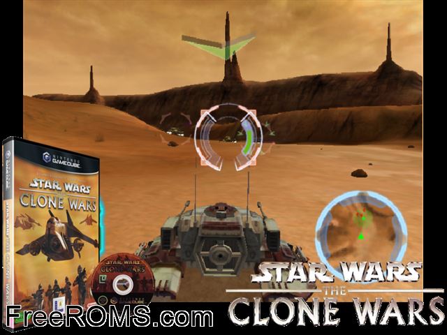 Star Wars - The Clone Wars Nintendo Gamecube game showing 3D box cover and gameplay screenshot