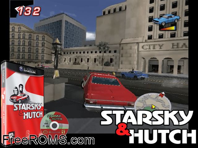 Starsky and Hutch Nintendo Gamecube game showing 3D box cover and gameplay screenshot