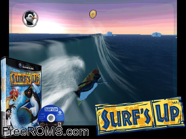 Surfs Up Nintendo Gamecube game showing 3D box cover and gameplay screenshot