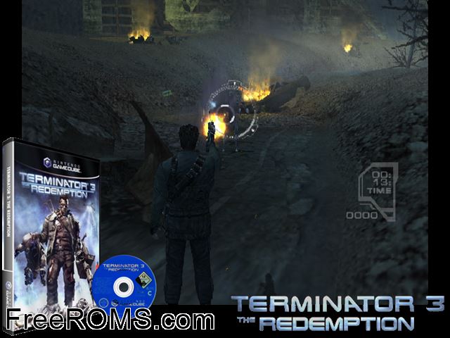 Terminator 3 - The Redemption Nintendo Gamecube game showing 3D box cover and gameplay screenshot