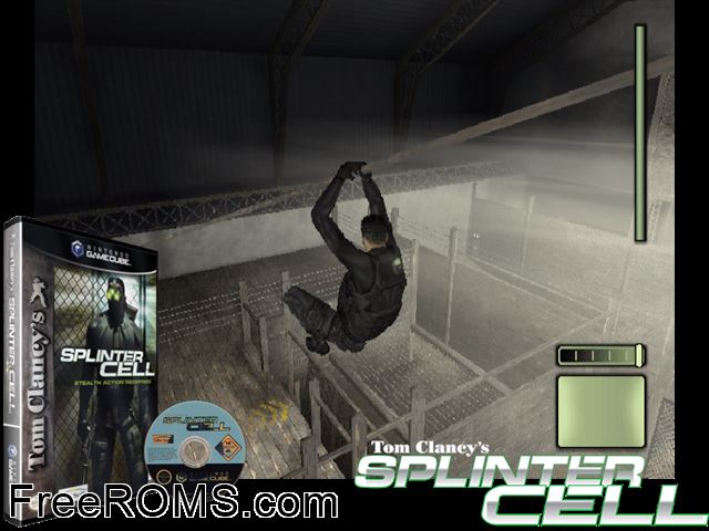 Tom Clancys Splinter Cell Nintendo Gamecube game showing 3D box cover and gameplay screenshot