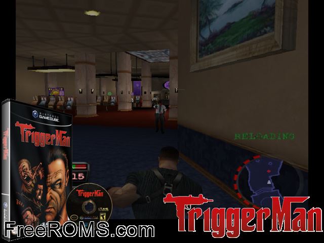 Trigger Man Nintendo Gamecube game showing 3D box cover and gameplay screenshot