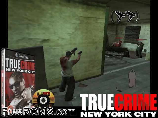 True Crime - New York City Nintendo Gamecube game showing 3D box cover and gameplay screenshot
