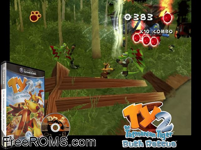 TY the Tasmanian Tiger 2 - Bush Rescue Nintendo Gamecube game showing 3D box cover and gameplay screenshot