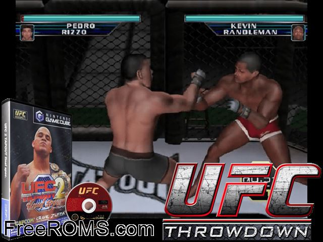 UFC - Throwdown Nintendo Gamecube game showing 3D box cover and gameplay screenshot