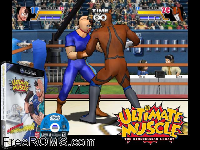 Ultimate Muscle - Legends vs. New Generation Nintendo Gamecube game showing 3D box cover and gameplay screenshot
