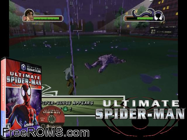 Ultimate Spider-Man Nintendo Gamecube game showing 3D box cover and gameplay screenshot