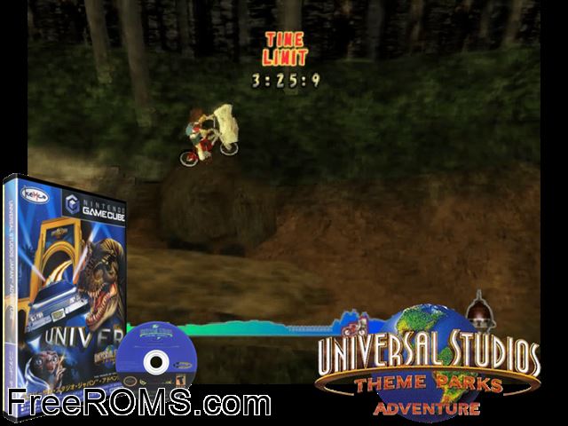 Universal Studios Theme Park Adventure Nintendo Gamecube game showing 3D box cover and gameplay screenshot