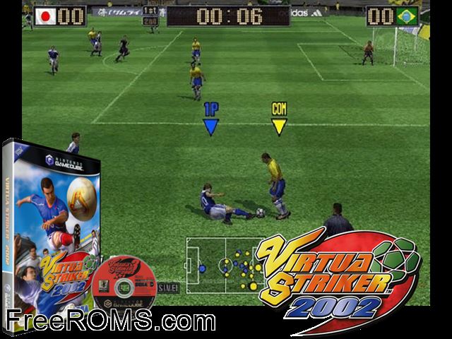 Virtua Striker 2002 Nintendo Gamecube game showing 3D box cover and gameplay screenshot