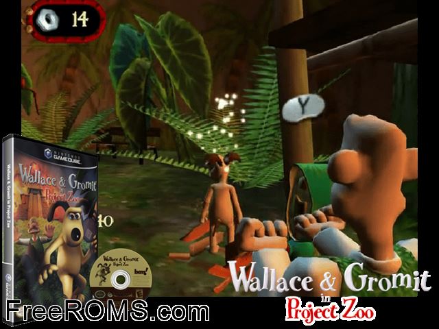 Wallace and Gromit in Project Zoo Nintendo Gamecube game showing 3D box cover and gameplay screenshot