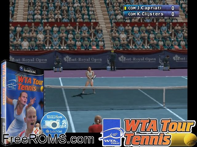 WTA Tour Tennis Nintendo Gamecube game showing 3D box cover and gameplay screenshot