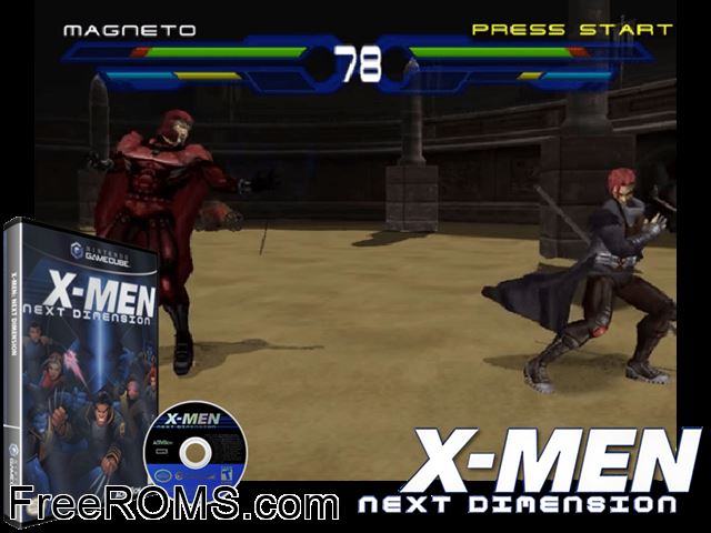 X-Men - Next Dimension Nintendo Gamecube game showing 3D box cover and gameplay screenshot