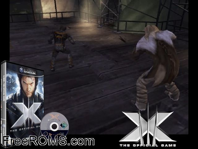 X-Men - The Official Game Nintendo Gamecube game showing 3D box cover and gameplay screenshot