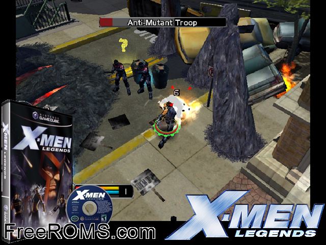 X-Men Legends Nintendo Gamecube game showing 3D box cover and gameplay screenshot