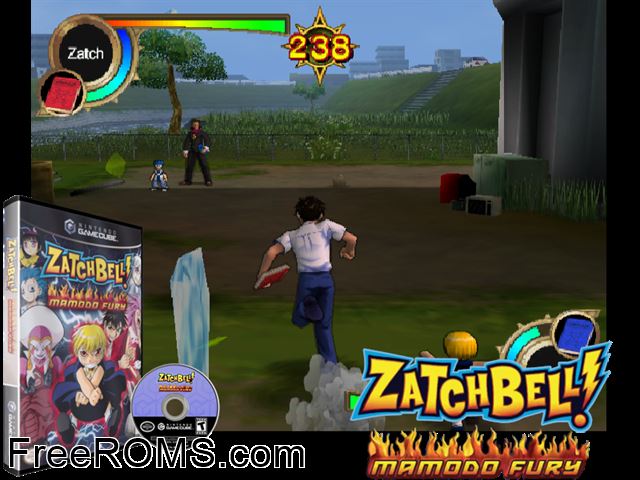 Zatch Bell! Mamodo Fury Nintendo Gamecube game showing 3D box cover and gameplay screenshot