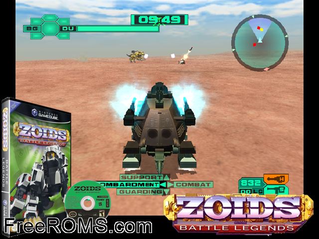 Zoids - Battle Legends Nintendo Gamecube game showing 3D box cover and gameplay screenshot