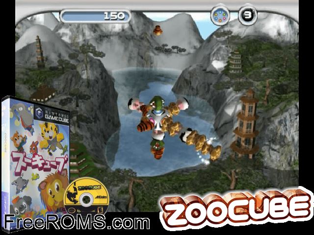 ZooCube Nintendo Gamecube game showing 3D box cover and gameplay screenshot