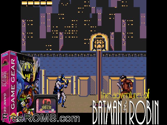 Adventures of Batman and Robin, The Game Gear game showing 3D box cover and gameplay screenshot